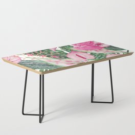 Tropical Jungle Leaves Anthurium Flowers Coffee Table