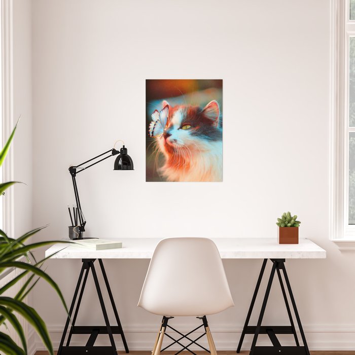 Cat With Butterfly On Nose Poster By Vickybragomitchell Society6