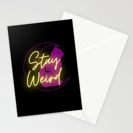 Stay weird neon cat moon Stationery Card