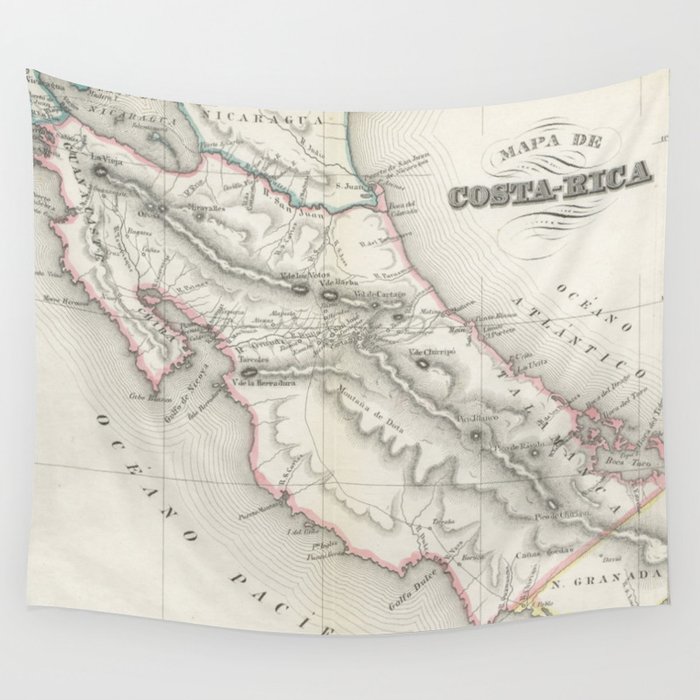 Vintage Map of Costa Rica (1851) Wall Tapestry by BravuraMedia  Society6