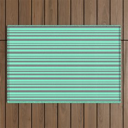 [ Thumbnail: Grey and Aquamarine Colored Striped/Lined Pattern Outdoor Rug ]