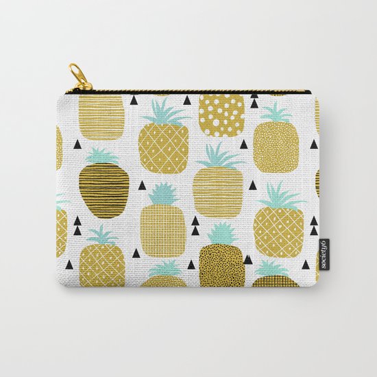 Pineapples triangles black and white minimal pattern tropical fruits print Carry-All Pouch