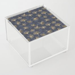 Gold Ginkgo Biloba Navy Blue Pattern Acrylic Box