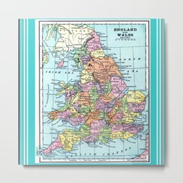 Vintage Map  of England and Wales Metal Print