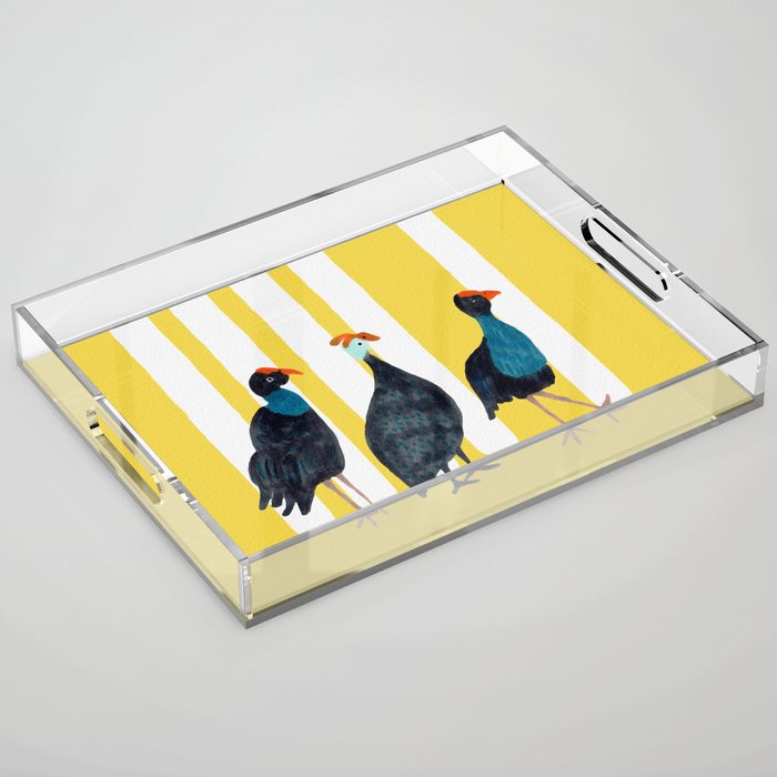 Three Birds Walking - Blue and Yellow Acrylic Tray