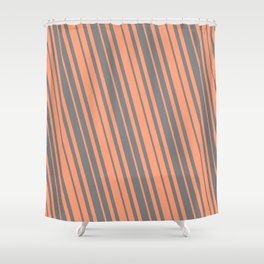 [ Thumbnail: Light Salmon and Grey Colored Striped/Lined Pattern Shower Curtain ]