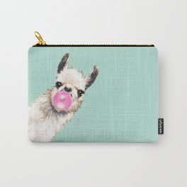 Bubble Gum Sneaky Llama in Green Carry-All Pouch