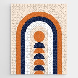 Abstraction Shapes 121 in Navy Blue Orange (Sun and Rainbow Abstract)  Jigsaw Puzzle