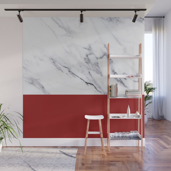 White Marble Red Hot Striped Wall Mural By Naturemagick Society6