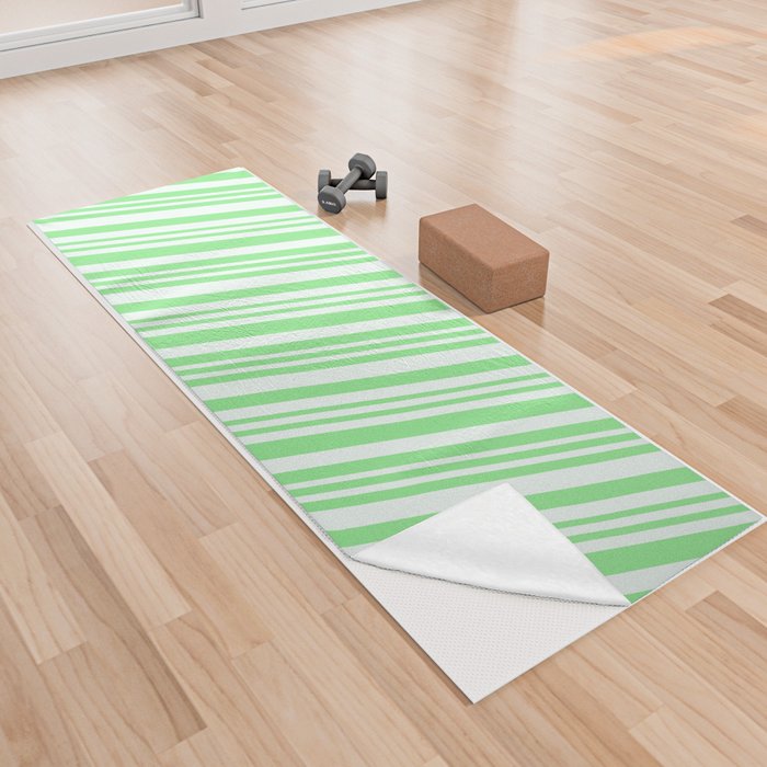 Mint Cream & Light Green Colored Striped Pattern Yoga Towel