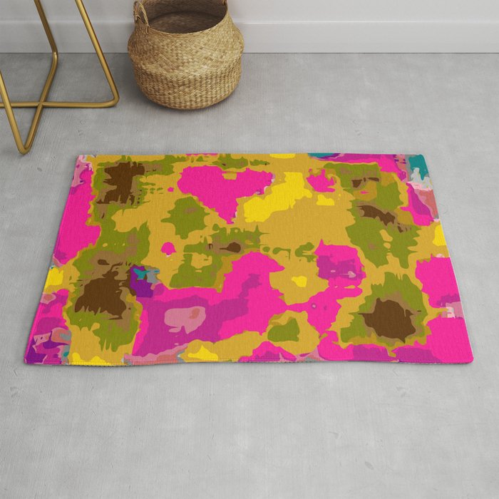 Psychedelic Geometric Painting Texture Abstract In Pink Yellow Brown Blue Rug By Timla