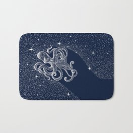 Starry Octopus Bath Mat | Digital, Sealife, Cosmos, Stars, Surrealist, Animal, Dive, Diving, Scuba, Navy 
