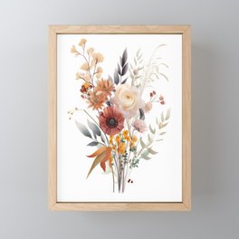 Boho Floral Botanical Print with Shades of Rose, Peach, Yellow, Beige White and Blue Framed Mini Art Print