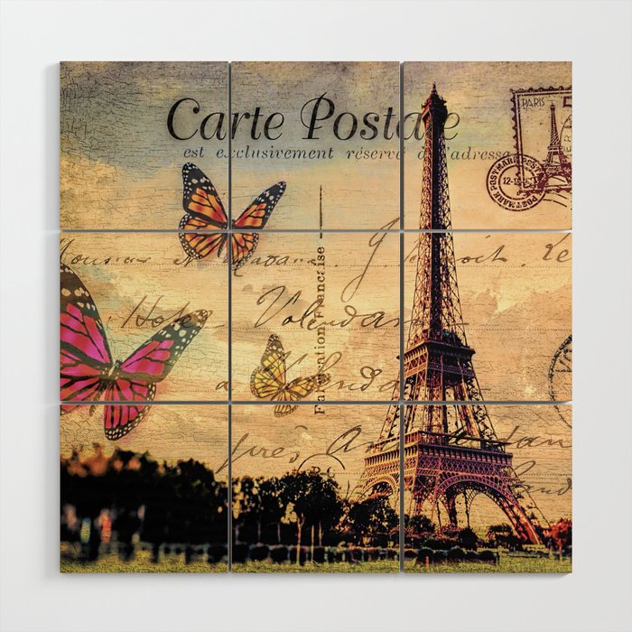 Vintage Paris-Carte Postale Wood Wall Art