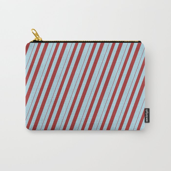 Brown and Light Blue Colored Striped/Lined Pattern Carry-All Pouch