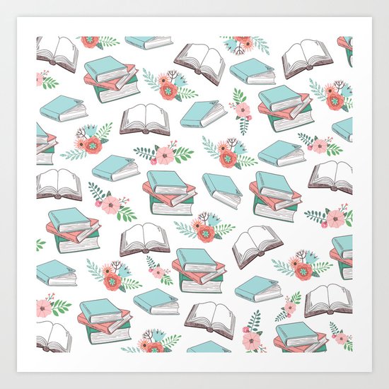 Books & Flowers Print Art Print