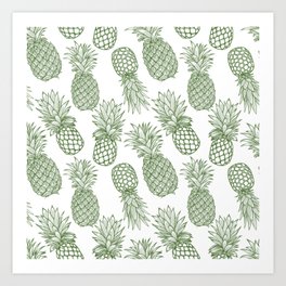 Fresh Pineapples White & Green Art Print