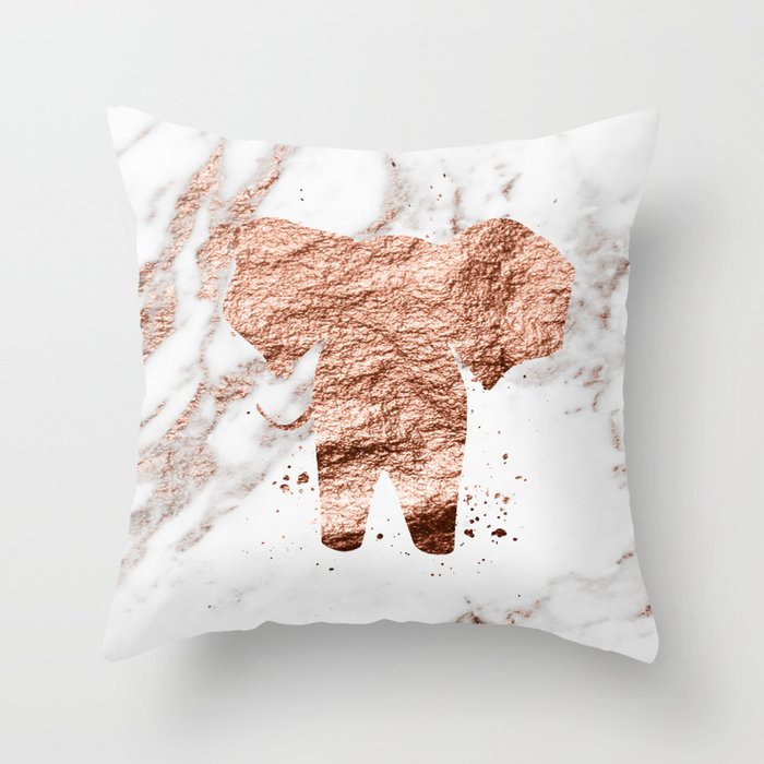 Elephant - rose gold marble Throw Pillow
