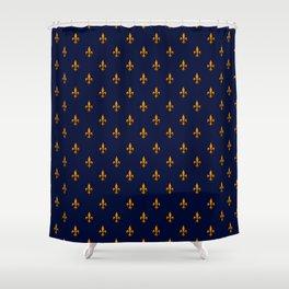 Blue & Gold Fleur-de-Lis Pattern Shower Curtain