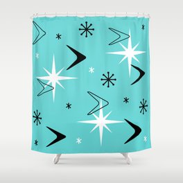 Vintage 1950s Boomerangs and Stars Turquoise Shower Curtain