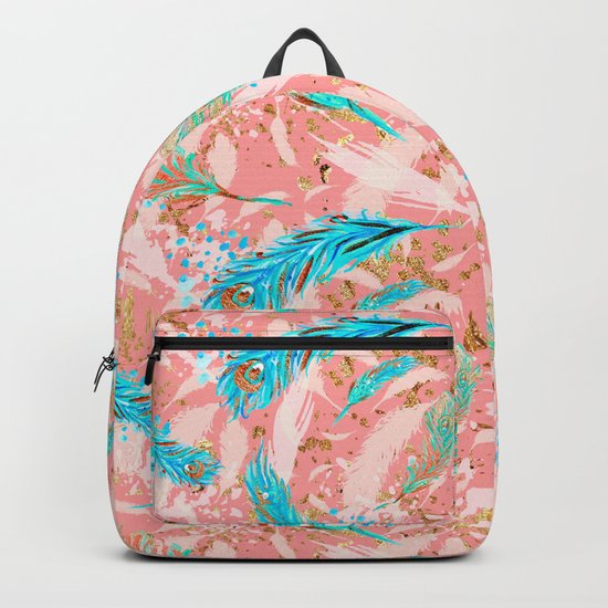 Feather peacock peach mint #10 Backpack