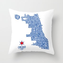 Chicago Neighborhood Map in Blue Throw Pillow