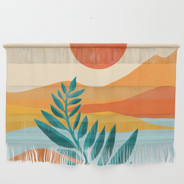 Mountain Sunset Colorful Landscape Illustration Wall Hanging