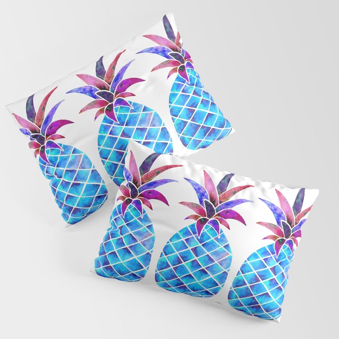 Pineapple Watercolor - Blue & Fuchsia Pillow Sham