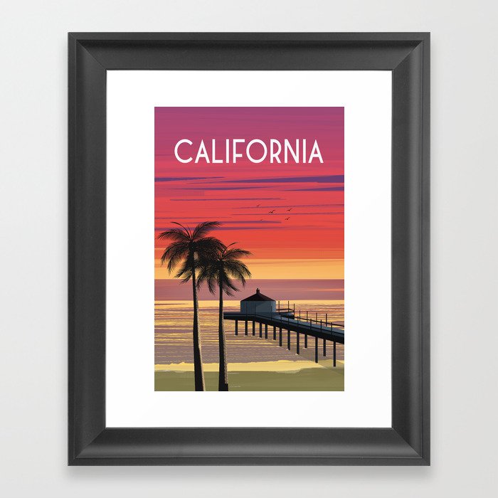 California beach palms Vintage travel poster  Framed Art Print