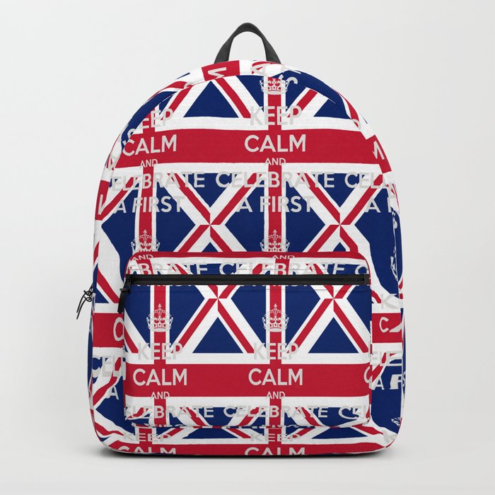 Keep Calm And Celebrate A First Text On The Union Jack Backpack