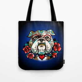 Sugar Skull Bulldog with Roses Tote Bag