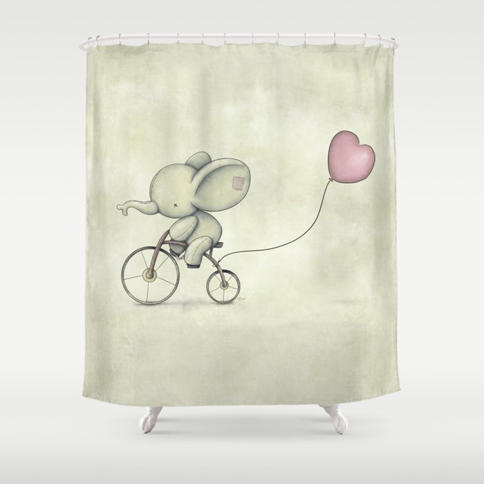 Cute Elephant riding his bike Shower Curtain
