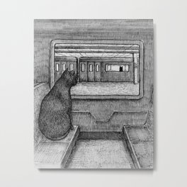 Serendipity I Metal Print | Nyc, Subway, Ekah, Traveler, Train, Illustration, Metro, Drawing, Hatching, Cats 