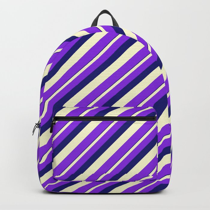 Midnight Blue, Light Yellow, and Purple Colored Striped/Lined Pattern Backpack