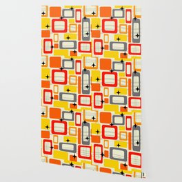 Vintage Mid Century Geometric pattern - orange yellow red Wallpaper