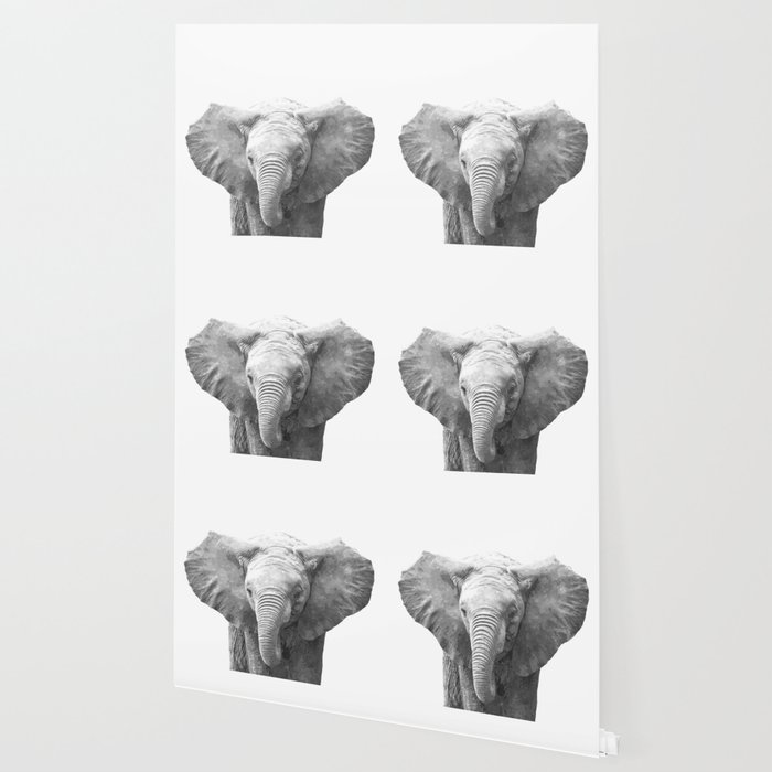 Black And White Baby Elephant Wallpaper By Alemi Society6