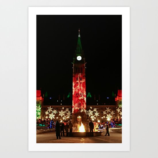 Peace Tower on Christmas Art Print