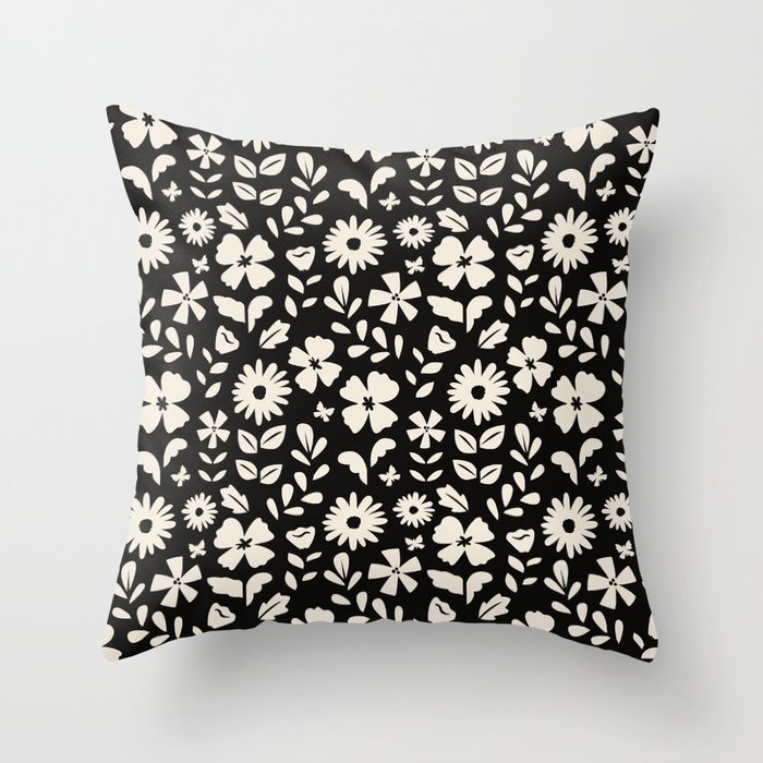 Black Floral Throw Pillow