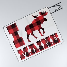 I Love Maine Moose Plaid Funny Acadia Rustic Country Home Picnic Blanket