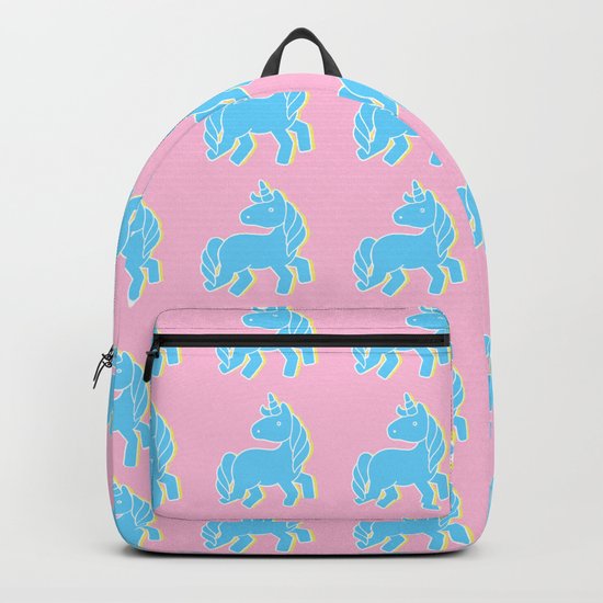 Blue unicorn in a pink world Backpack