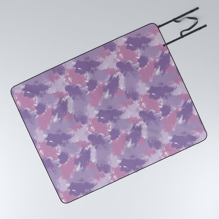 Abstract minimalist purple and pink loose brush strokes pattern Picnic Blanket