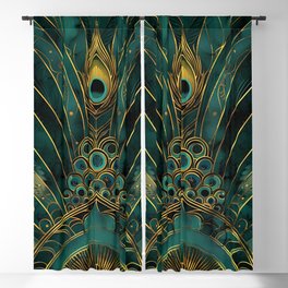 Teal Gold Vintage 1920s Style, Luxurious Aesthetic, Glamour Dark Green Gold Blackout Curtain
