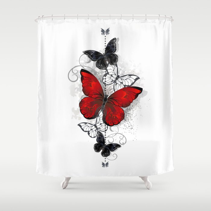 Red and Black Butterflies Shower Curtain