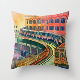 Brown Line to the Loop Throw Pillow