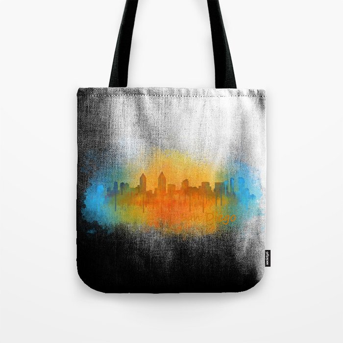 San Diego California City Skyline Watercolor v0 Tote Bag