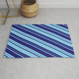 [ Thumbnail: Midnight Blue and Sky Blue Colored Lines Pattern Rug ]
