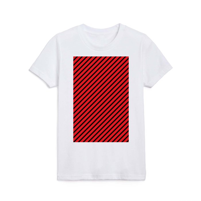 Red and Black Diagonal Stripes Kids T Shirt