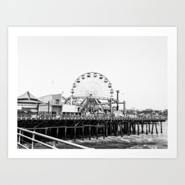 Santa Monica Pier Los Angeles black and white photography Art Print