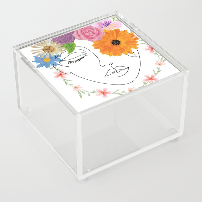 Women face with lots of flowers Acrylic Box