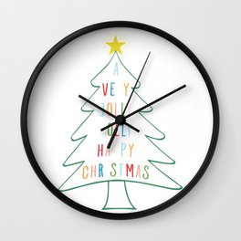 A Very Jolly Holly Happy Christmas Xmas Tree design Wall Clock